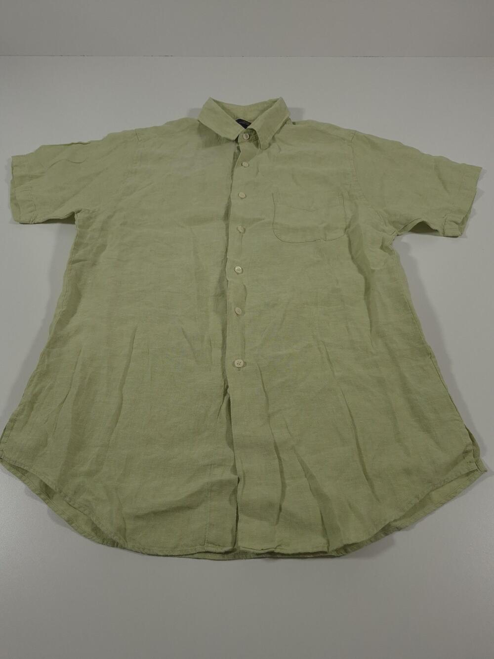 Brooks Brothers Shirt Mens L Green Linen Short Sleeve Button Down Hong Kong